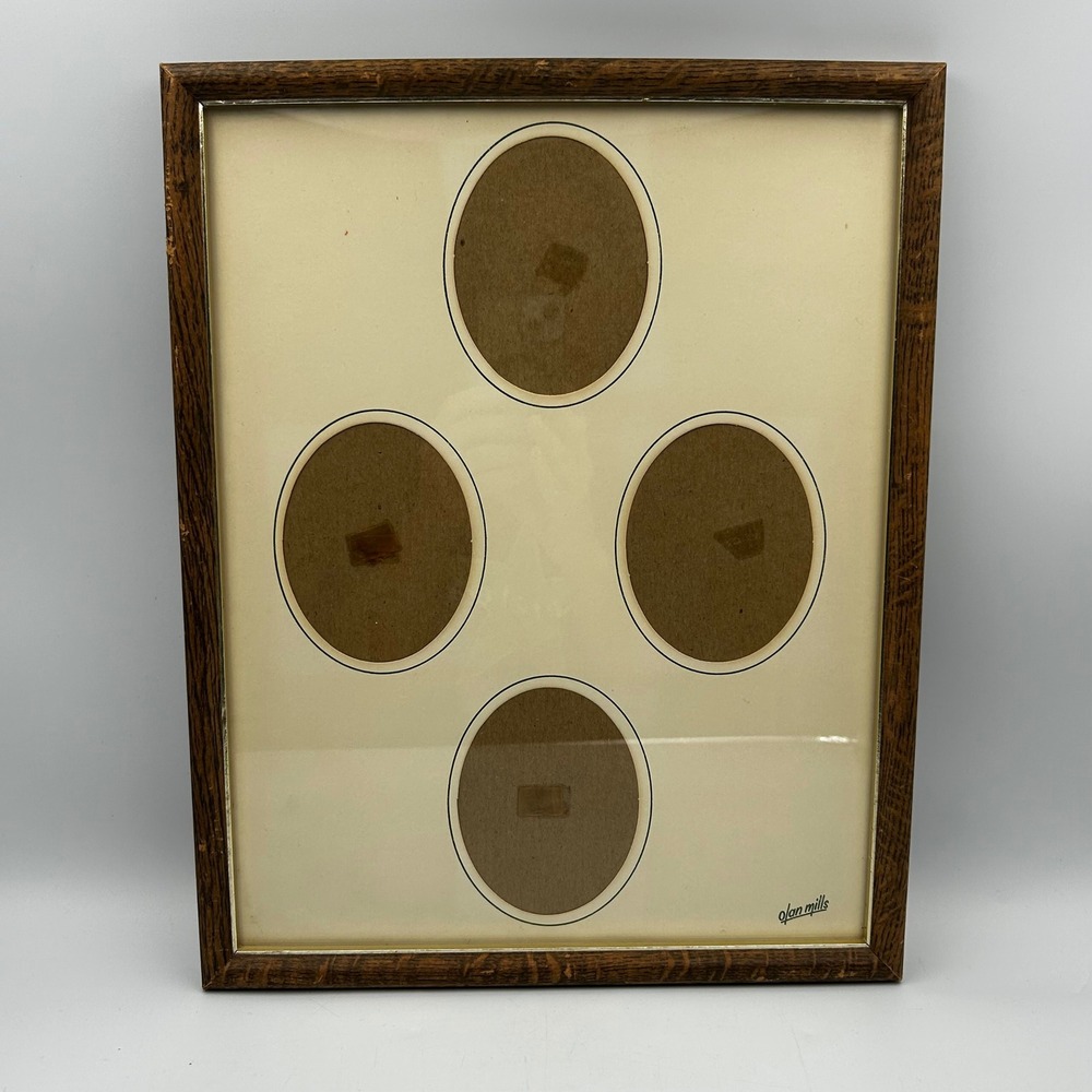Olan Mills Faux Wood 4-Oval Opening Picture Frame Family Kids Collage VTG 15x12